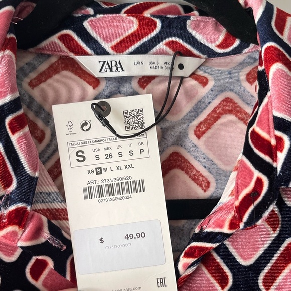 ZARA Pink Velvet Button-Down Long Sleeve Dress - Picture 10 of 12
